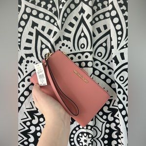 Michael Kors Sunset Rose Large Double zip Wristlet Leather